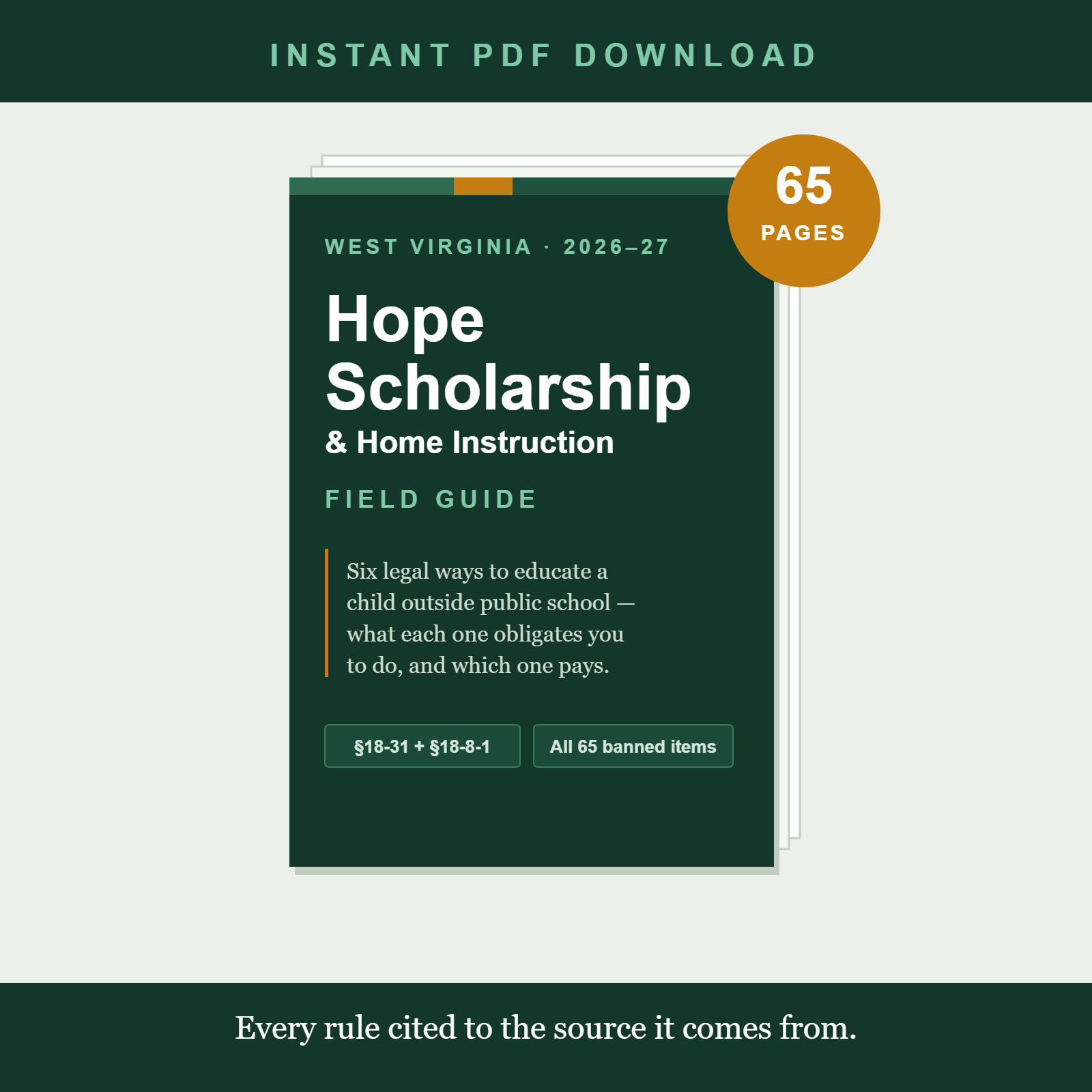 Cover of The West Virginia Hope Scholarship and Home Instruction Compliance Guide, 2026-27, 65 pages