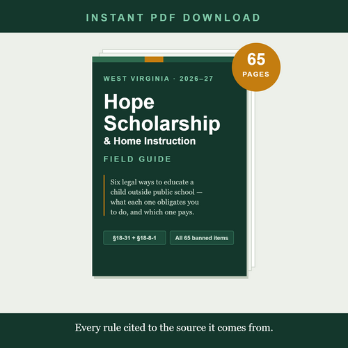 Cover of The West Virginia Hope Scholarship and Home Instruction Compliance Guide, 2026-27, 65 pages